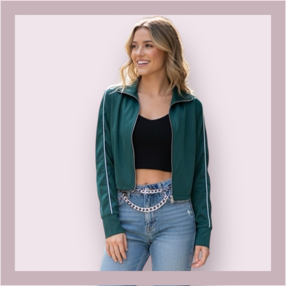 H&M Divided Dark Green Crop Track Jacket